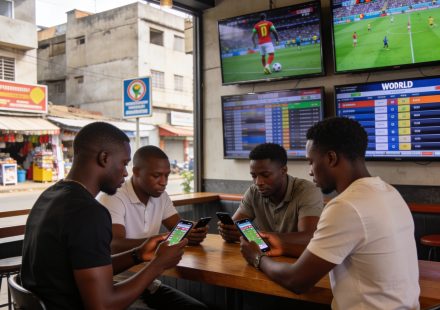 Create an editorial news illustration for an article about '1xBet World Win 2026 : le guide ultime pour les parieurs congolais pendant la Coupe du Monde'. The specific country is Republique du Congo (Brazzaville) (CG); make visual cues accurate to th