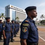Create an editorial news illustration for an article about '65e anniversaire de la Force publique congolaise : l’endurance au service de la sécurité'. The specific country is Republique du Congo (Brazzaville) (CG); make visual cues accurate to this e
