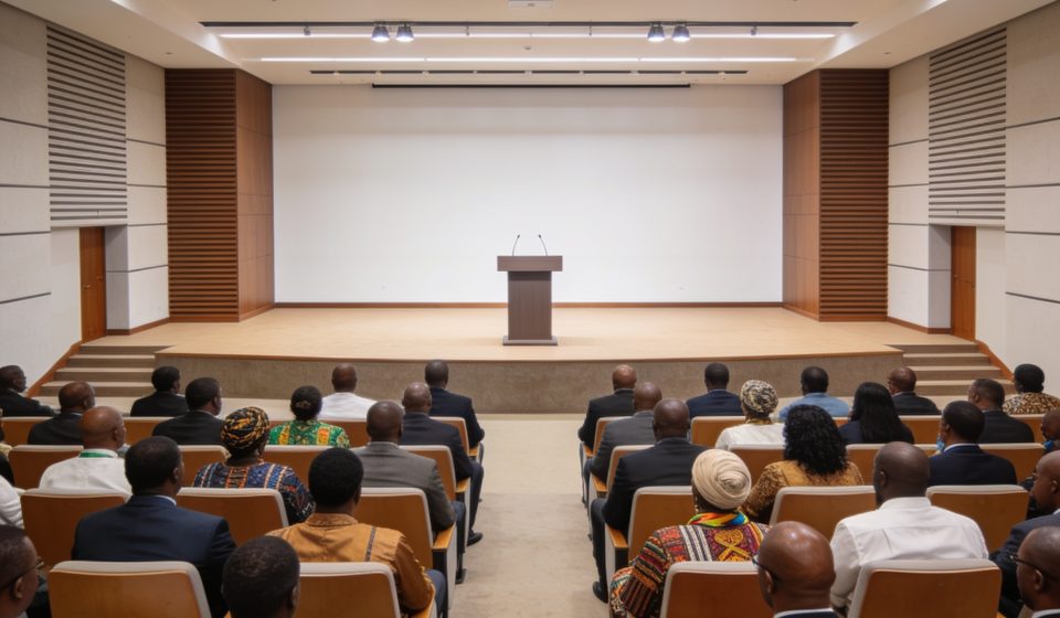 Create an editorial news illustration for an article about 'Brazzaville : la 4e édition du Prix d’excellence leader du Congo programmée pour le 8 août'. The specific country is Republique du Congo (Brazzaville) (CG); make visual cues accurate to this
