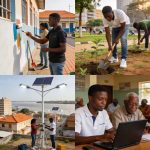 Create an editorial news illustration for an article about 'Congo-Volontariat : plus de 6 400 jeunes engagés pour l’emploi et le développement'. The specific country is Republique du Congo (Brazzaville) (CG); make visual cues accurate to this exact c