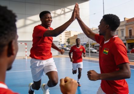 Create an editorial news illustration for an article about 'Handball : les Diables Rouges U18 et U20 qualifiés pour les CAN de leurs catégories'. The specific country is Republique du Congo (Brazzaville) (CG); make visual cues accurate to this exact