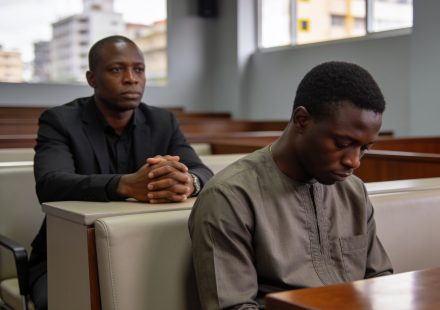 Create an editorial news illustration for an article about "Justice : deux trafiquants de viande d'hippopotame écroués à Brazzaville". The specific country is Republique du Congo (Brazzaville) (CG); make visual cues accurate to this exact country and