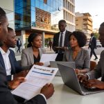 Create an editorial news illustration for an article about 'Lancement du Micro-crédit Bokisa Boko : un élan solidaire pour les entrepreneurs de Boko'. The specific country is Republique du Congo (Brazzaville) (CG); make visual cues accurate to this e