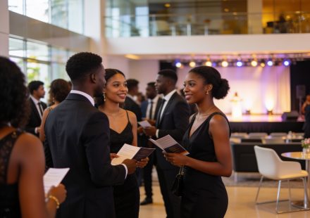 Create an editorial news illustration for an article about 'Pointe-Noire : le gala des bacheliers promet une 5e édition riche en orientation professionnelle'. The specific country is Republique du Congo (Brazzaville) (CG); make visual cues accurate t