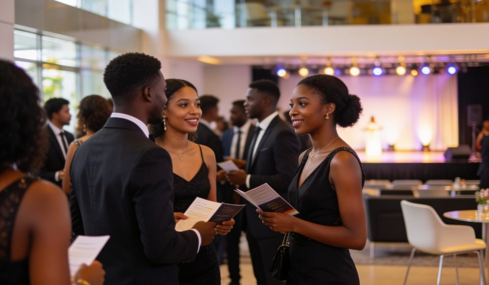 Create an editorial news illustration for an article about 'Pointe-Noire : le gala des bacheliers promet une 5e édition riche en orientation professionnelle'. The specific country is Republique du Congo (Brazzaville) (CG); make visual cues accurate t