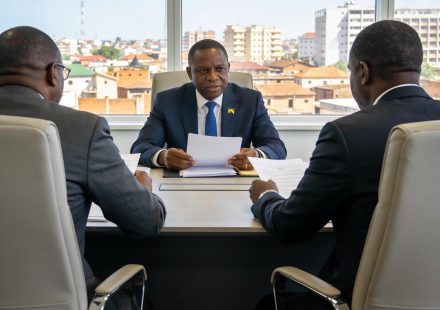 Create an editorial news illustration for an article about 'Sécurité aérienne : l’ASSA-AC adopte son plan stratégique 2026-2028 à Brazzaville'. The specific country is Republique du Congo (Brazzaville) (CG); make visual cues accurate to this exact co