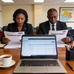 Create an editorial news illustration for an article about "Transferts d'argent : l'ARTF et le CSIC unis pour encadrer les opérateurs illégaux". The specific country is Republique du Congo (Brazzaville) (CG); make visual cues accurate to this exact c