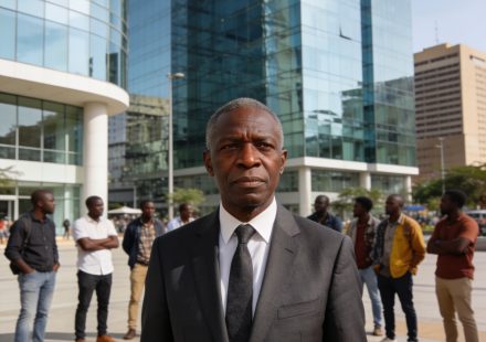 Create an editorial news illustration for an article about 'Achille Mbembe brise le silence sur l’afrophobie en Afrique du Sud : le cri d’alarme d’un humaniste'. The specific country is Republiqe du Congo (CG); make visual cues accurate to this exact