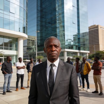 Create an editorial news illustration for an article about 'Achille Mbembe brise le silence sur l’afrophobie en Afrique du Sud : le cri d’alarme d’un humaniste'. The specific country is Republiqe du Congo (CG); make visual cues accurate to this exact
