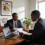 Create an editorial news illustration for an article about "Cémac : le Congo mise sur les réformes fiscalo-douanières pour doper l'import-substitution". The specific country is Republiqe du Congo (CG); make visual cues accurate to this exact country