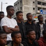 Create an editorial news illustration for an article about 'Opération “zéro kuluna” : le rapport du CAD dénonce 138 assassinats et disparitions de jeunes au Congo'. The specific country is CG (CG); make visual cues accurate to this exact country and